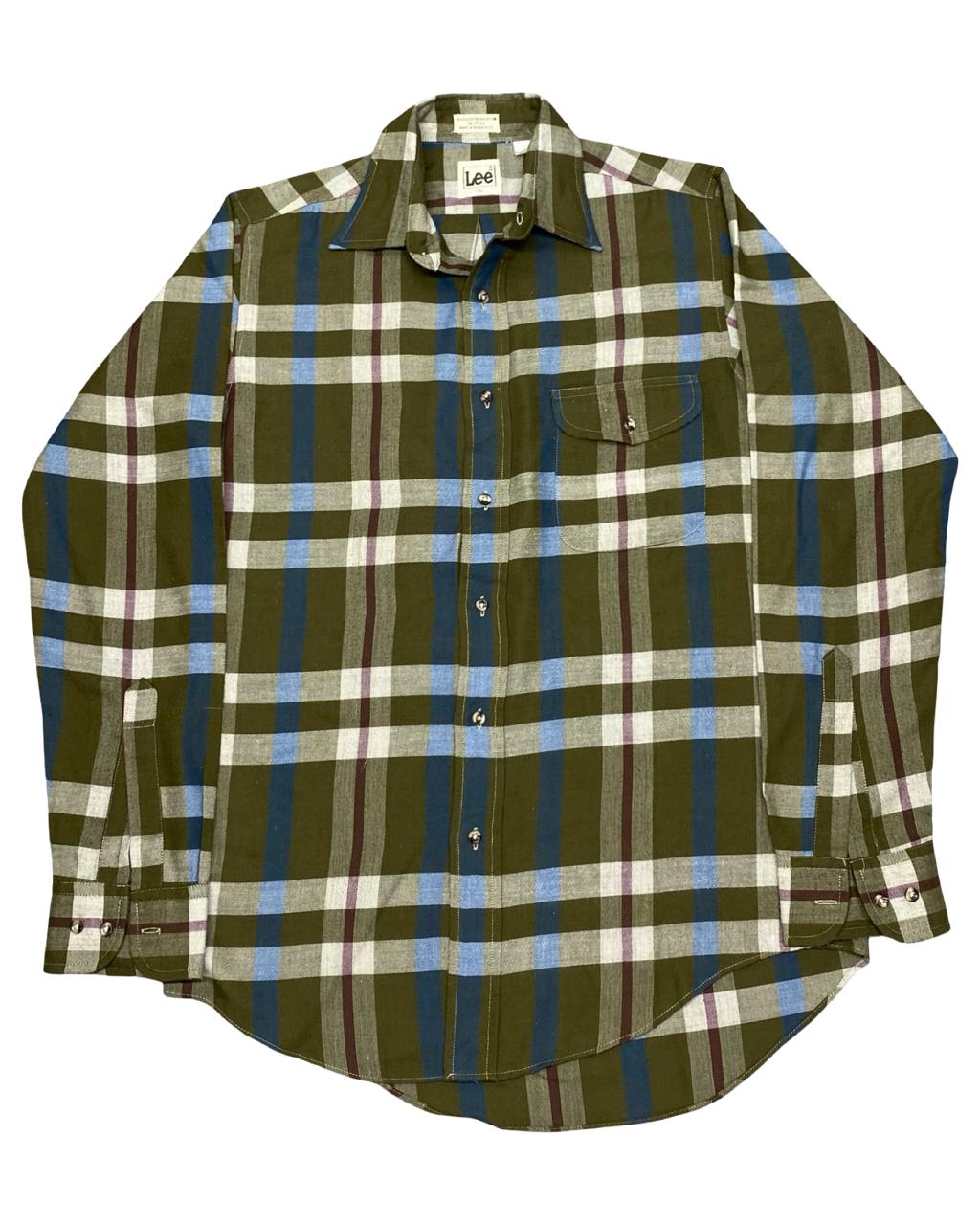 Lee Olive Plaid Button-Up Shirt | Size Small | Chest 20”