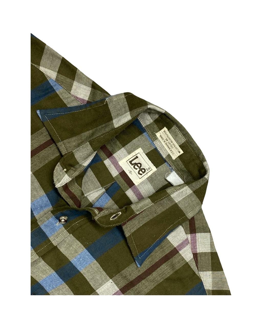 Lee Olive Plaid Button-Up Shirt | Size Small | Chest 20”