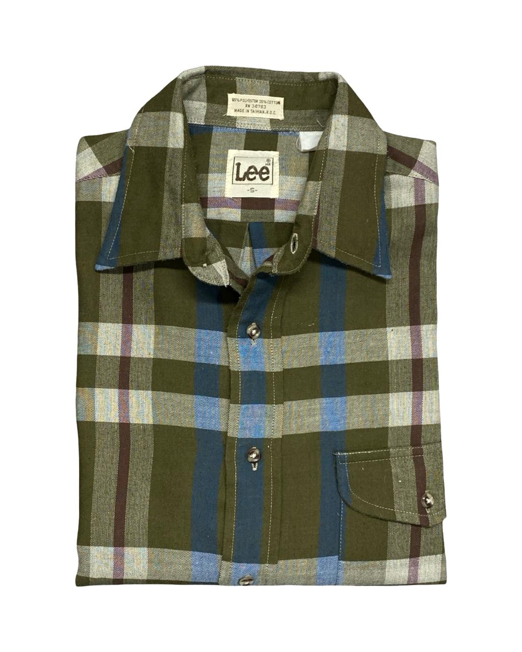 Lee Olive Plaid Button-Up Shirt | Size Small | Chest 20”