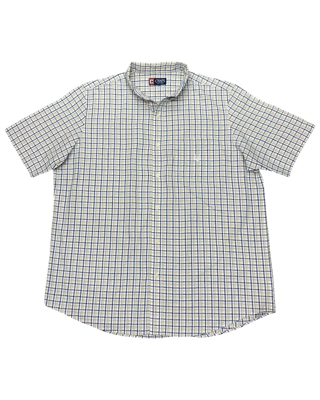 Chaps Beige & Blue Check Short-Sleeve Shirt | Size XXL | Chest 26.5”