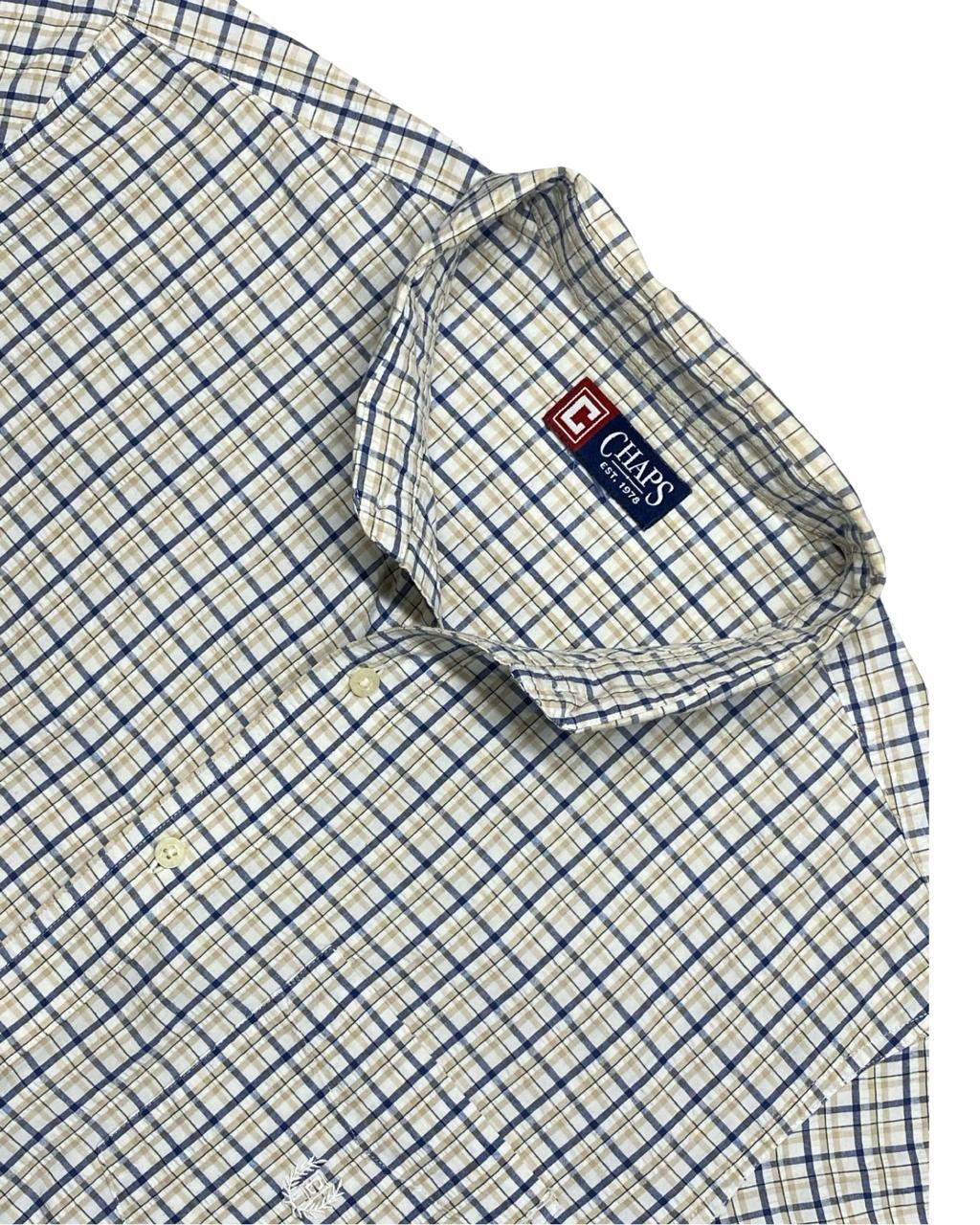 Chaps Beige & Blue Check Short-Sleeve Shirt | Size XXL | Chest 26.5”