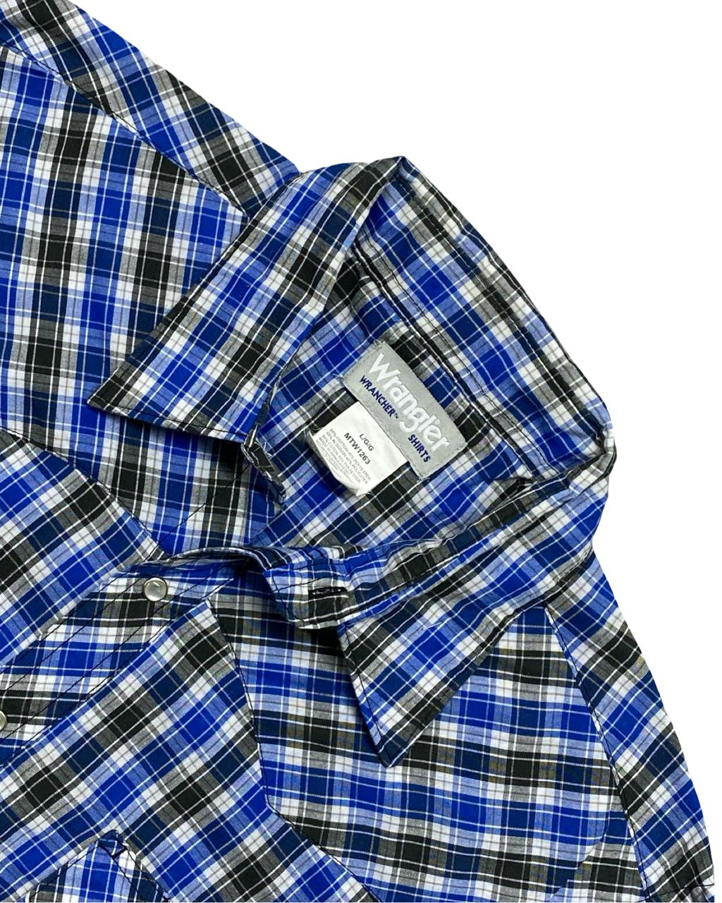 Wrangler Blue Plaid Western Button-Up Shirt | Size Large | Chest 24”