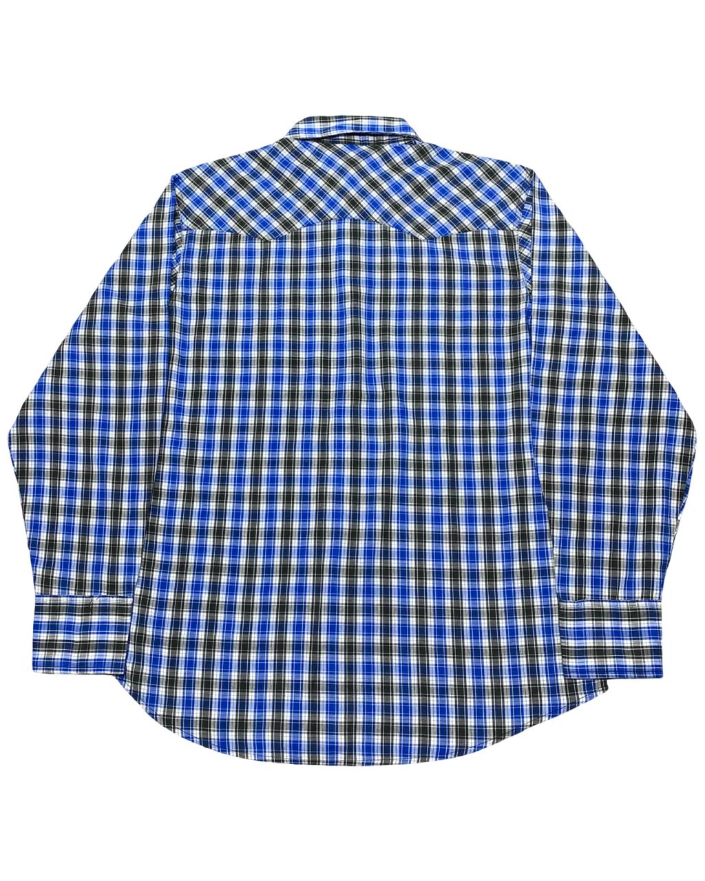 Wrangler Blue Plaid Western Button-Up Shirt | Size Large | Chest 24”