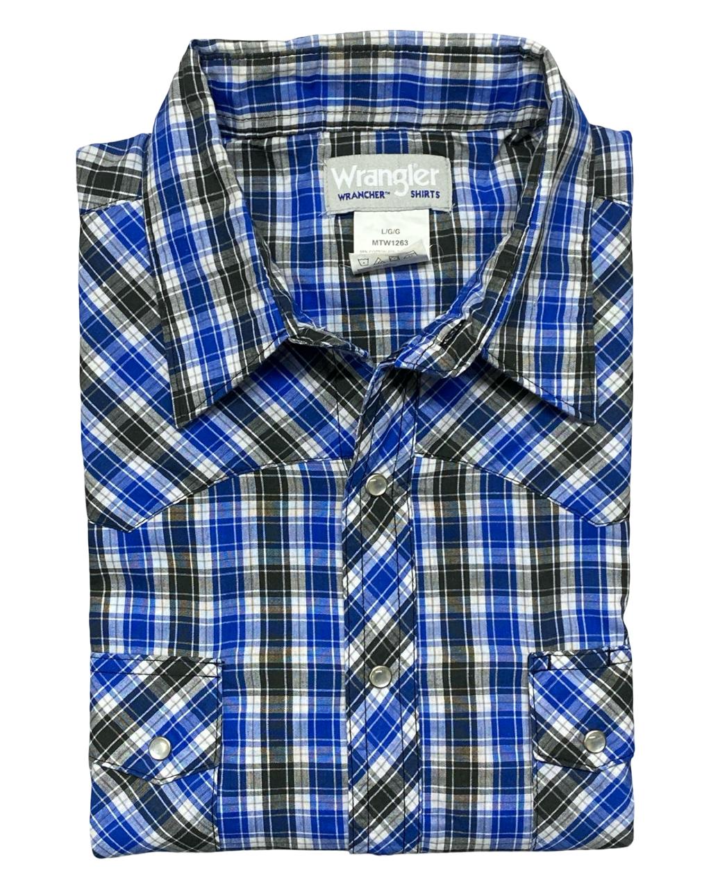 Wrangler Blue Plaid Western Button-Up Shirt | Size Large | Chest 24”