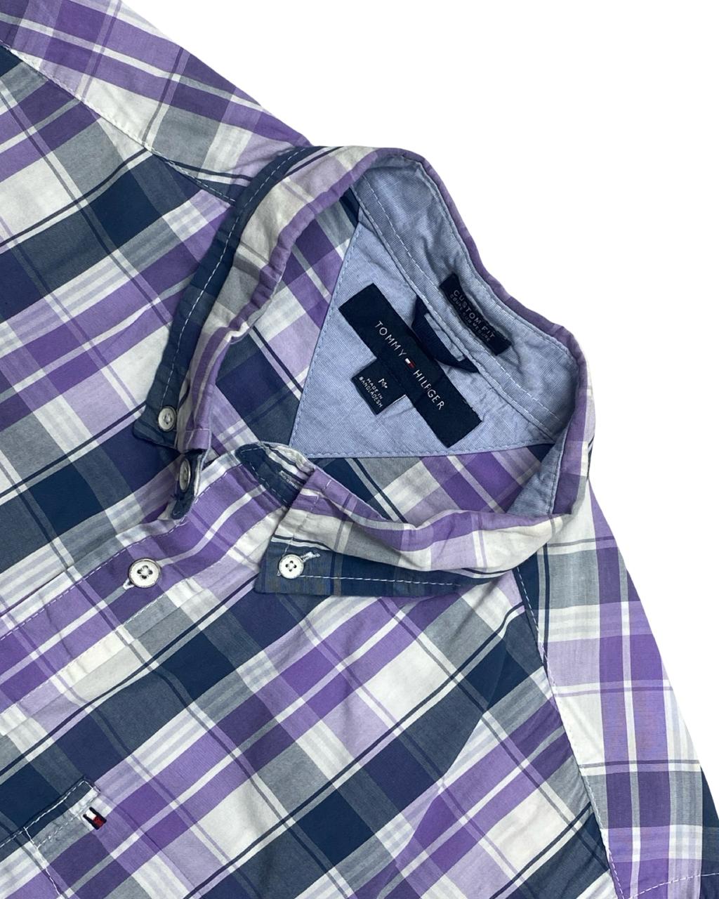Tommy Hilfiger Purple Plaid Short-Sleeve Button-Down Shirt | Size Medium | Chest 22.5”