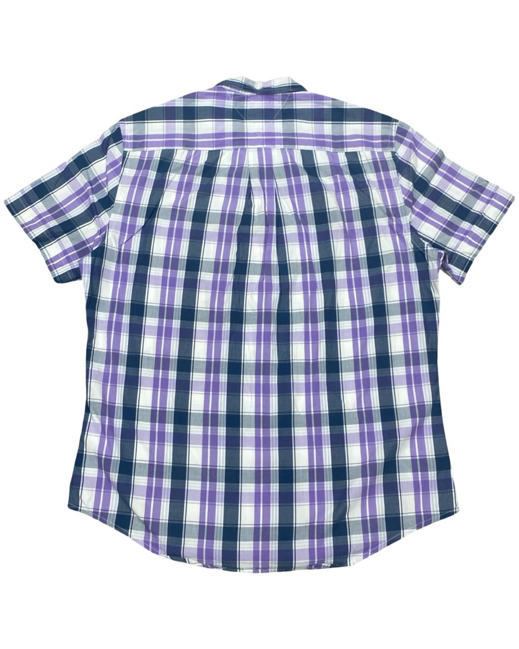 Tommy Hilfiger Purple Plaid Short-Sleeve Button-Down Shirt | Size Medium | Chest 22.5”