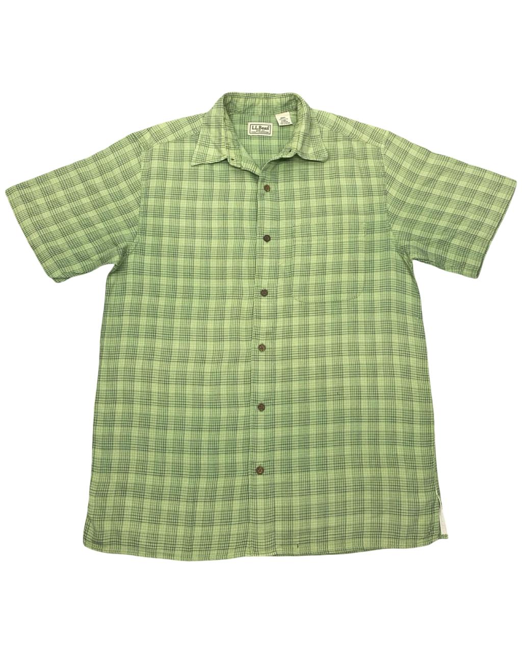 L.L.Bean Green Micro-Check Short Sleeve Shirt | Size Medium | Chest 21.5”