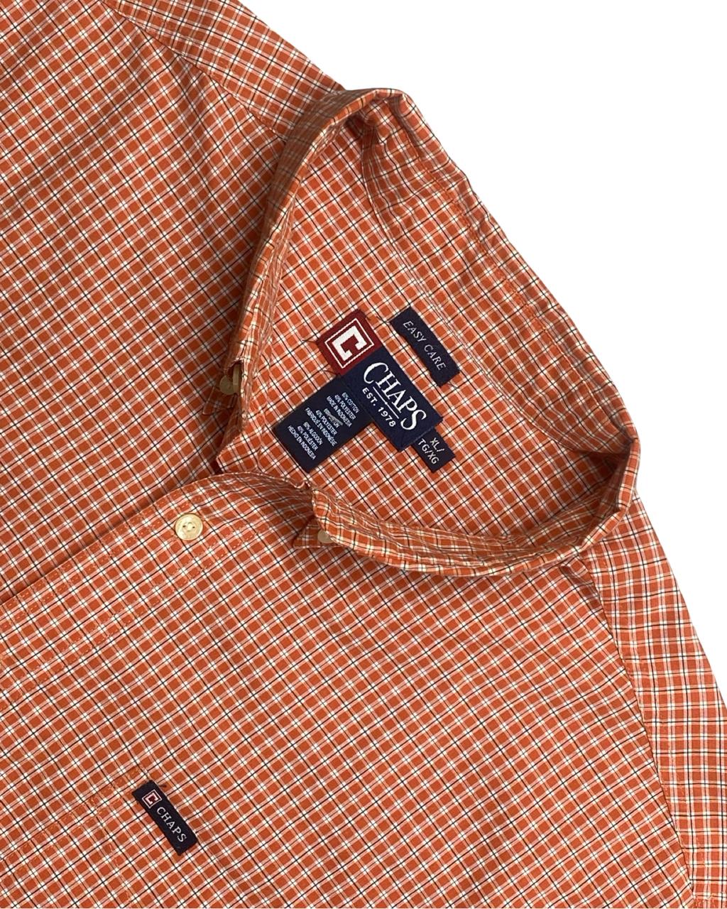 Chaps Orange Gingham Check Button-Down Shirt | Size XL | Chest 26 Chaps Orange Gingham Check Button-Down Shirt | Size XL | Chest 26