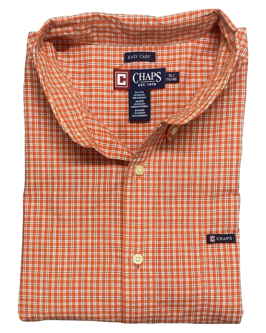 Chaps Orange Gingham Check Button-Down Shirt | Size XL | Chest 26”