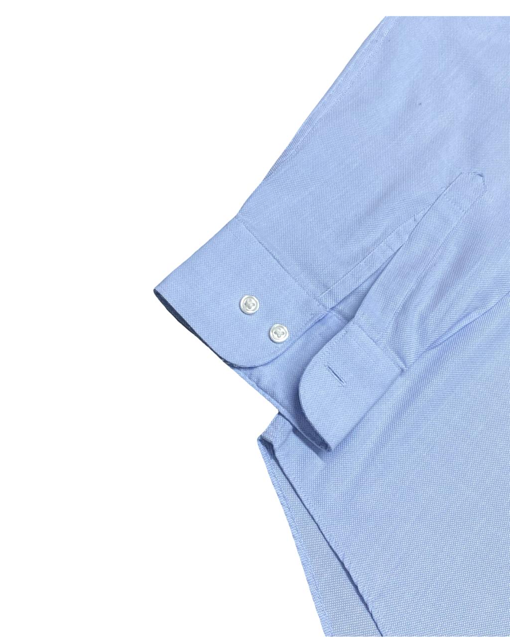 M&S Light Blue Solid Button-Down Shirt | Size Large | Chest 24.5”