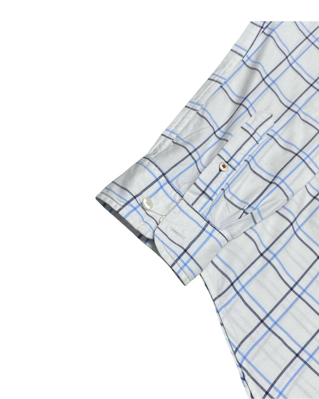 Tommy Hilfiger White & Blue Windowpane Check Button-Down Shirt | Size Medium | Chest 22”