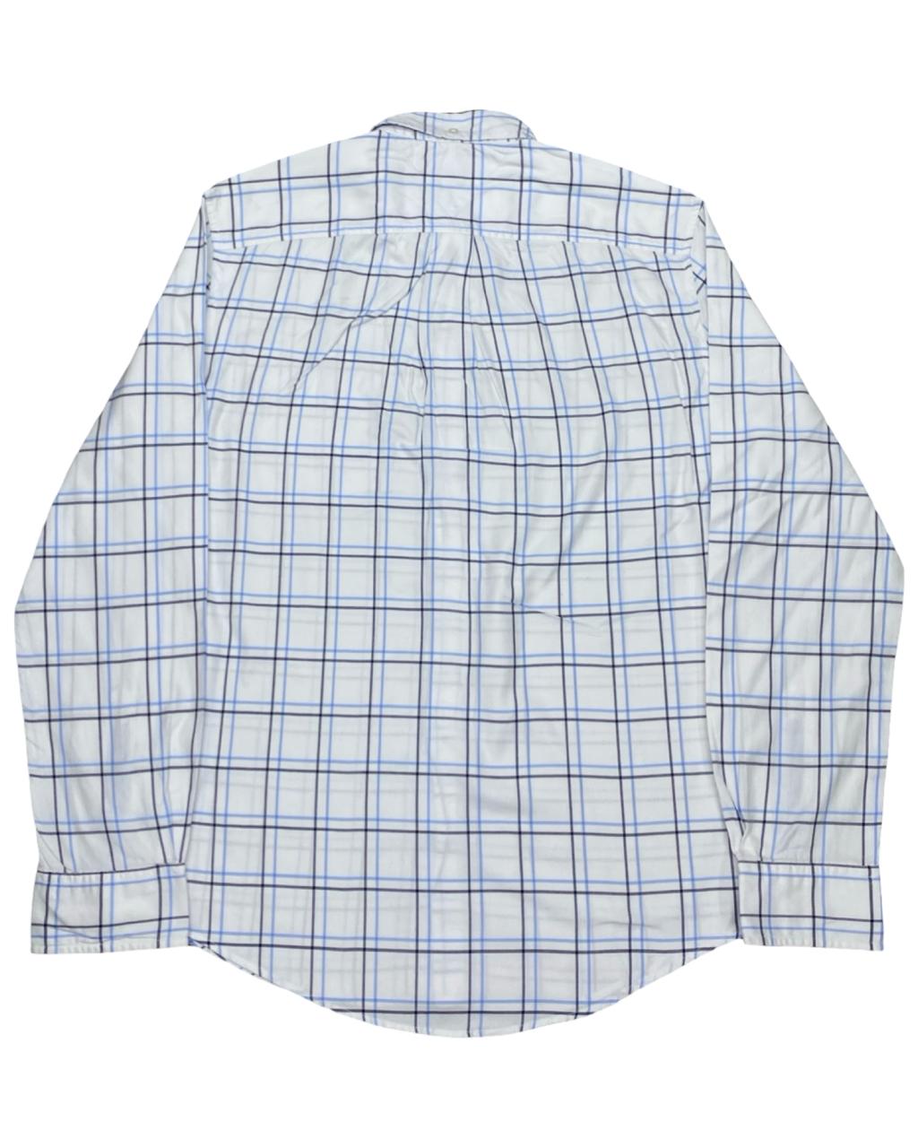 Tommy Hilfiger White & Blue Windowpane Check Button-Down Shirt | Size Medium | Chest 22”