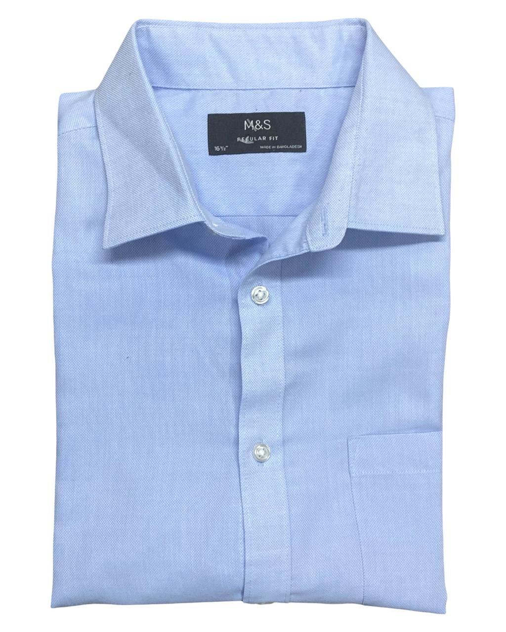 M&S Light Blue Solid Button-Down Shirt | Size Large | Chest 24.5”