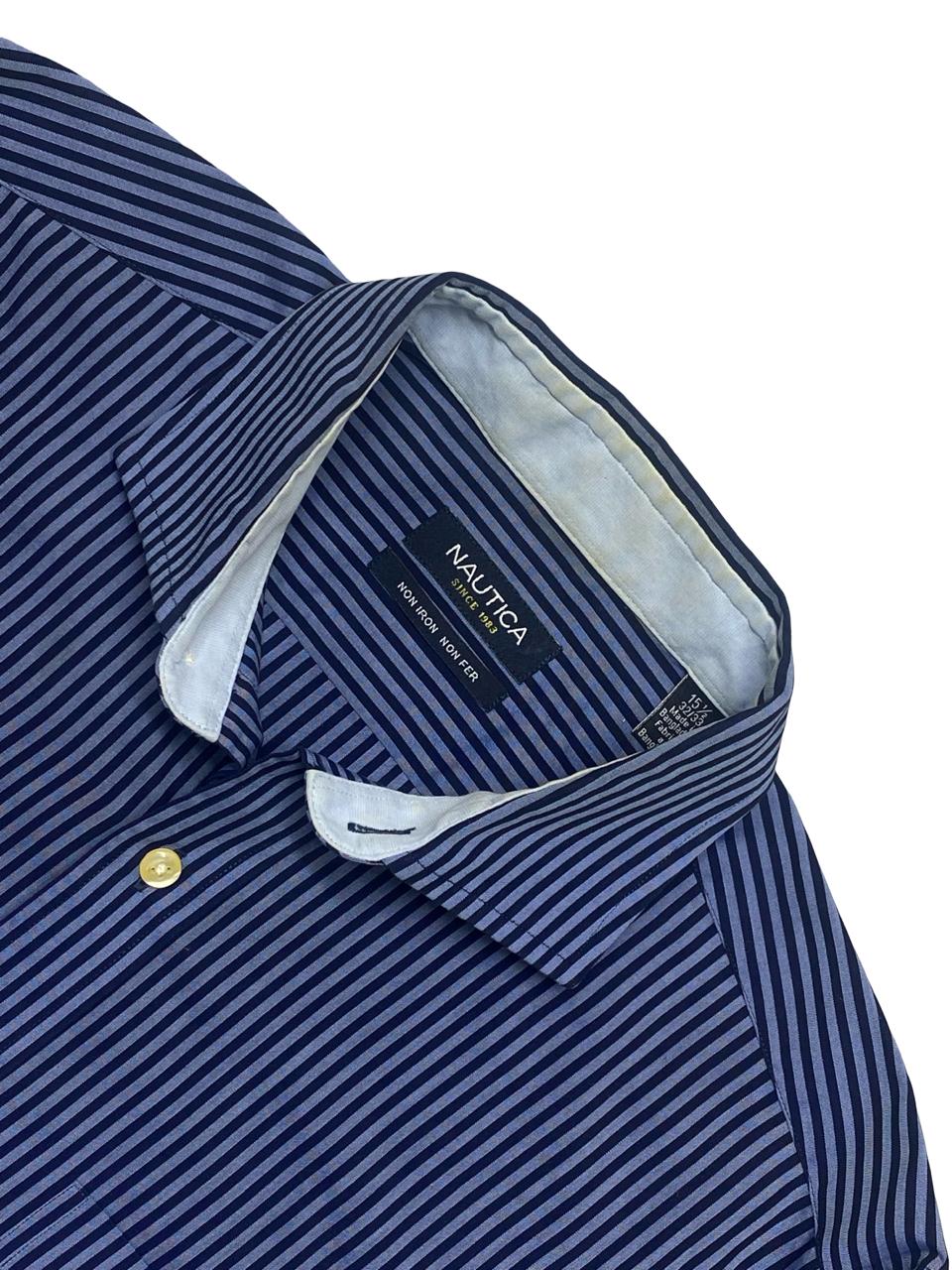 Nautica Blue Stripe Non-Iron Dress Shirt | Size Medium | Chest 22”