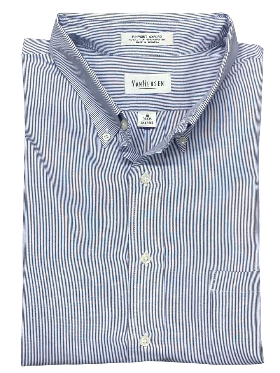 Van Heusen Blue Pinstripe Oxford Button-Down Shirt | Size XL | Chest 27”