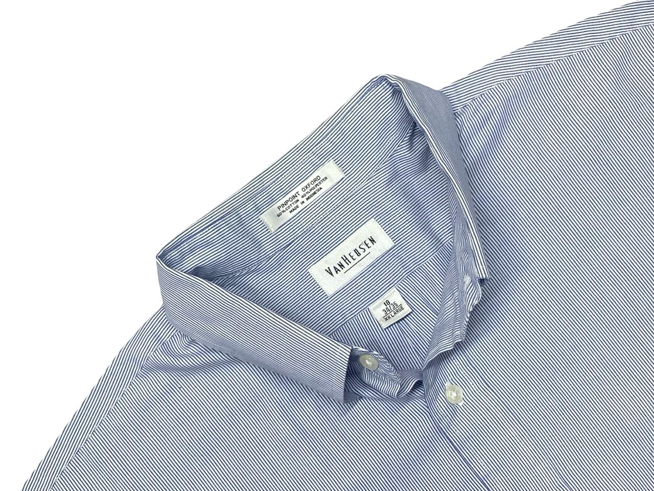 Van Heusen Blue Pinstripe Oxford Button-Down Shirt | Size XL | Chest 27”