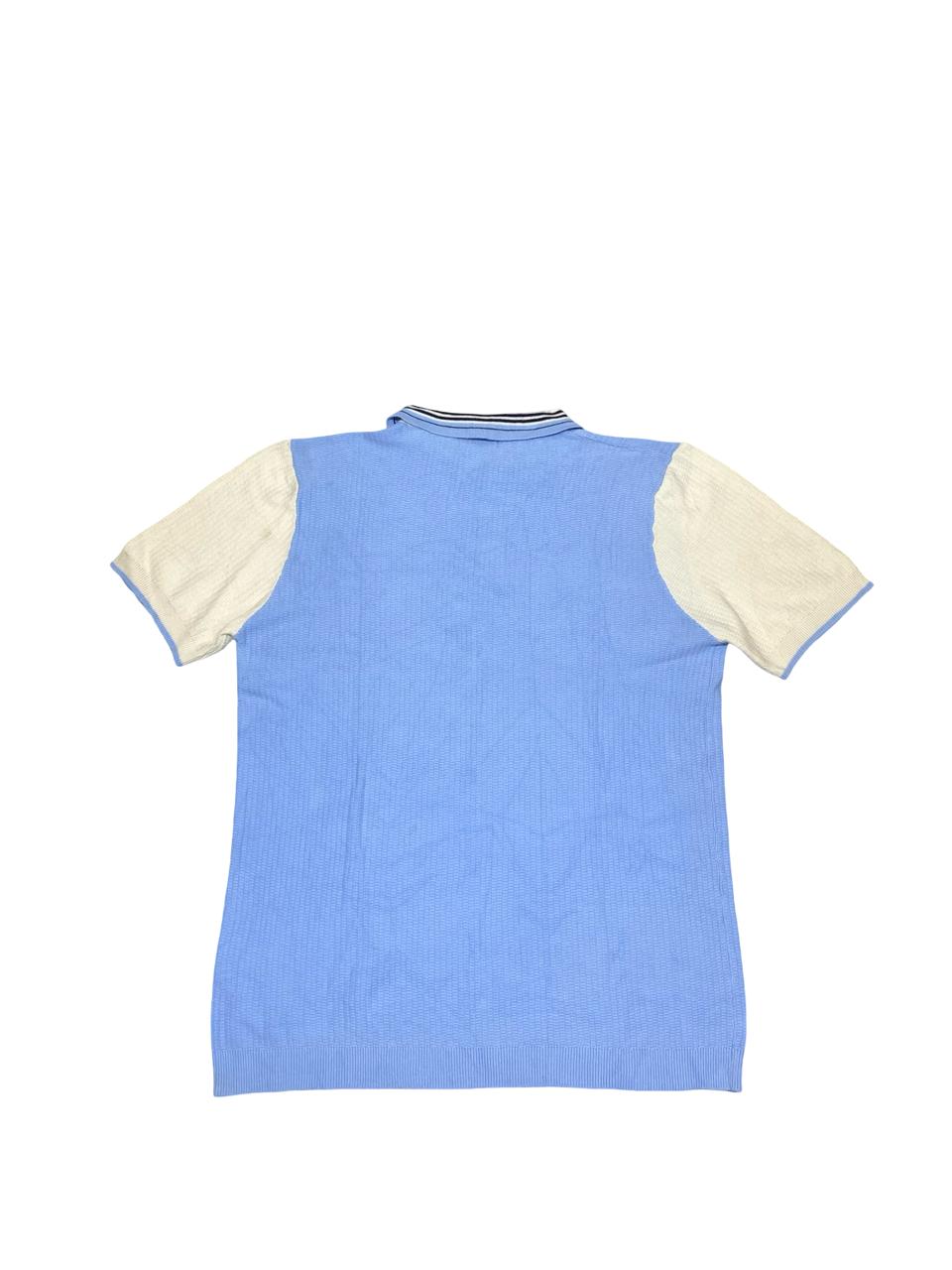 George Sky Blue Textured Knit Polo Shirt | Size Medium | Chest 21.5”