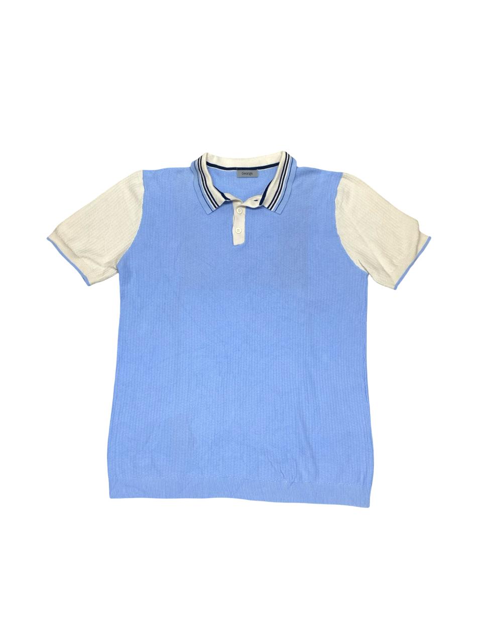 George Sky Blue Textured Knit Polo Shirt | Size Medium | Chest 21.5”