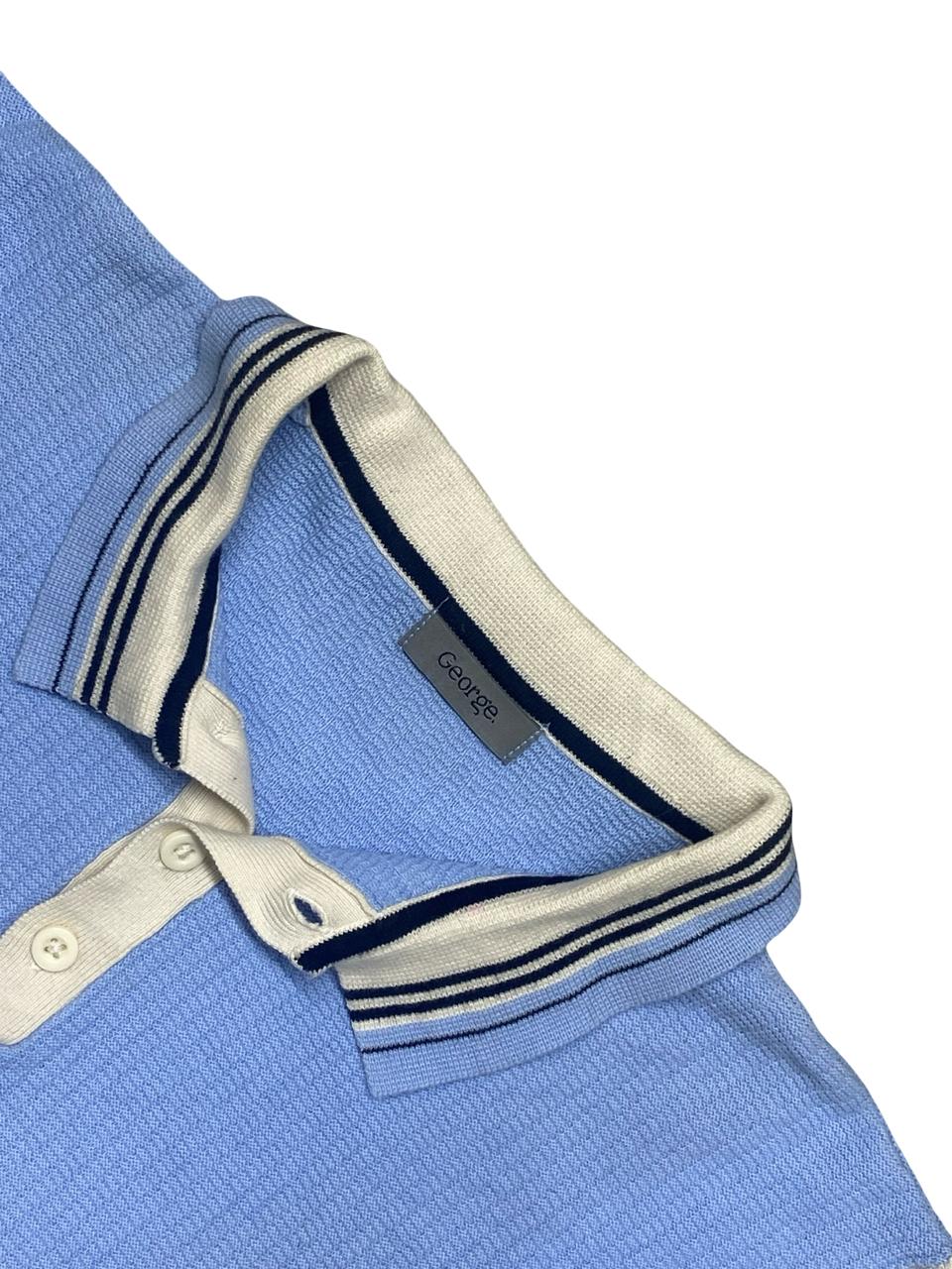George Sky Blue Textured Knit Polo Shirt | Size Medium | Chest 21.5”