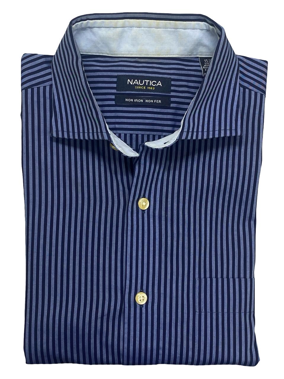 Nautica Blue Stripe Non-Iron Dress Shirt | Size Medium | Chest 22”