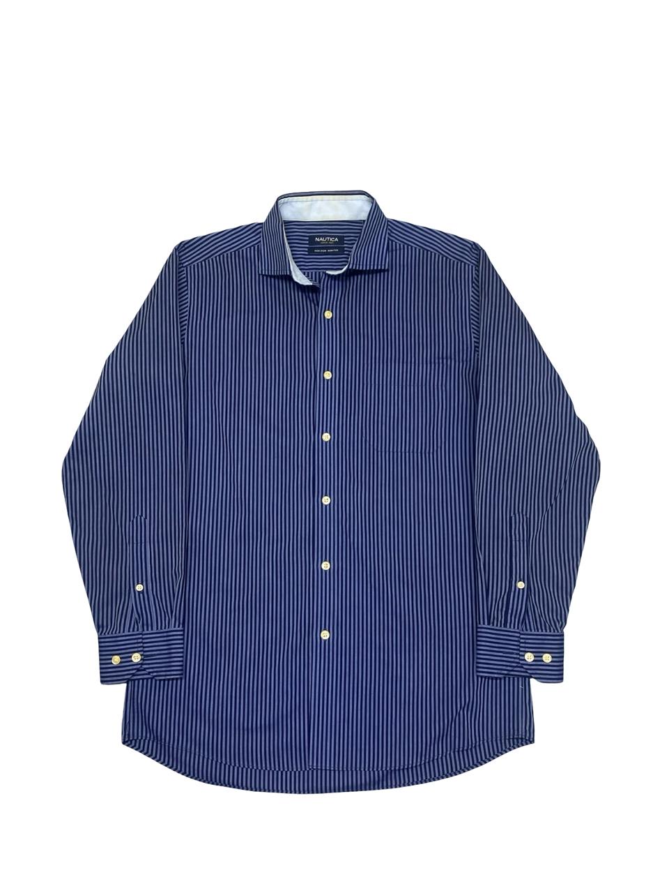 Nautica Blue Stripe Non-Iron Dress Shirt | Size Medium | Chest 22”