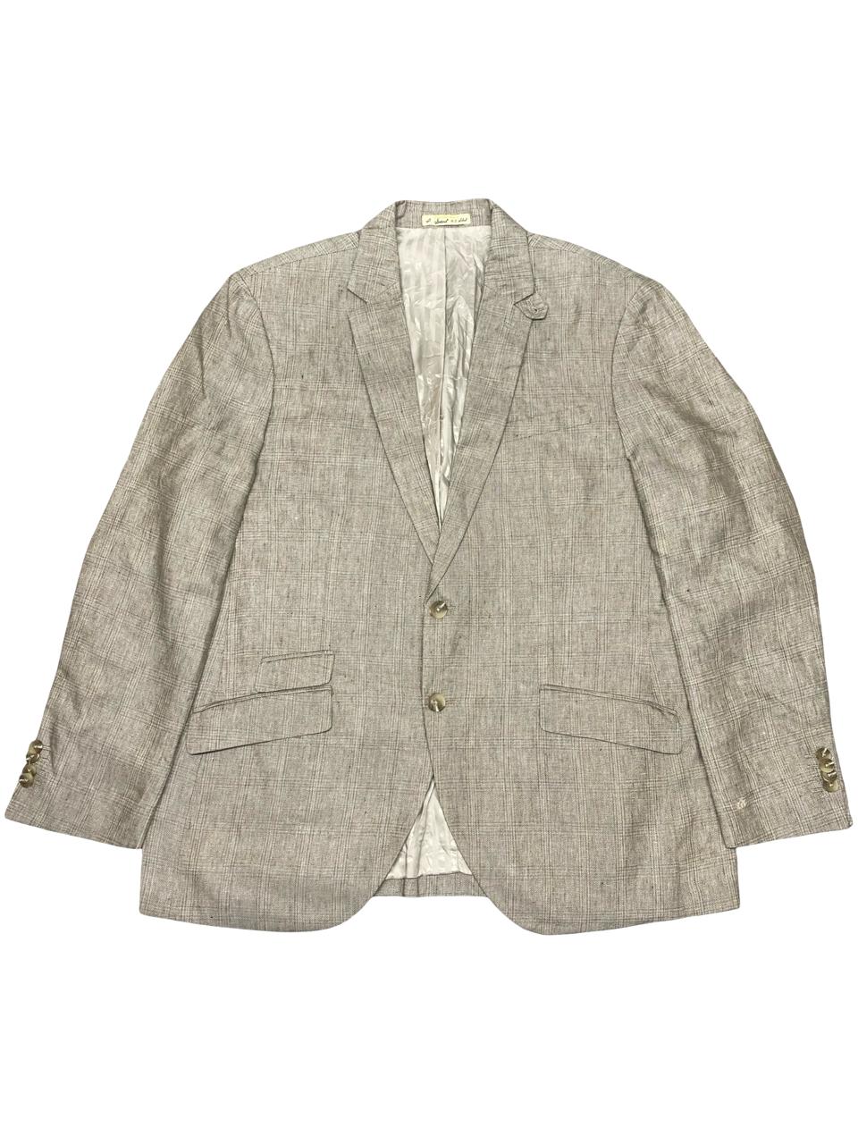 Hammond & Co Beige Windowpane Linen Blazer | Large (46) | Chest 24”