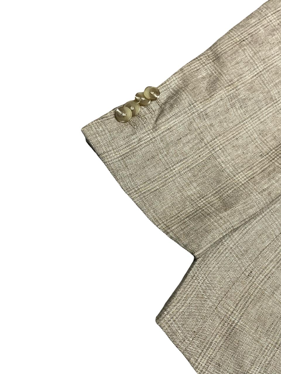 Hammond & Co Beige Windowpane Linen Blazer | Large (46) | Chest 24”