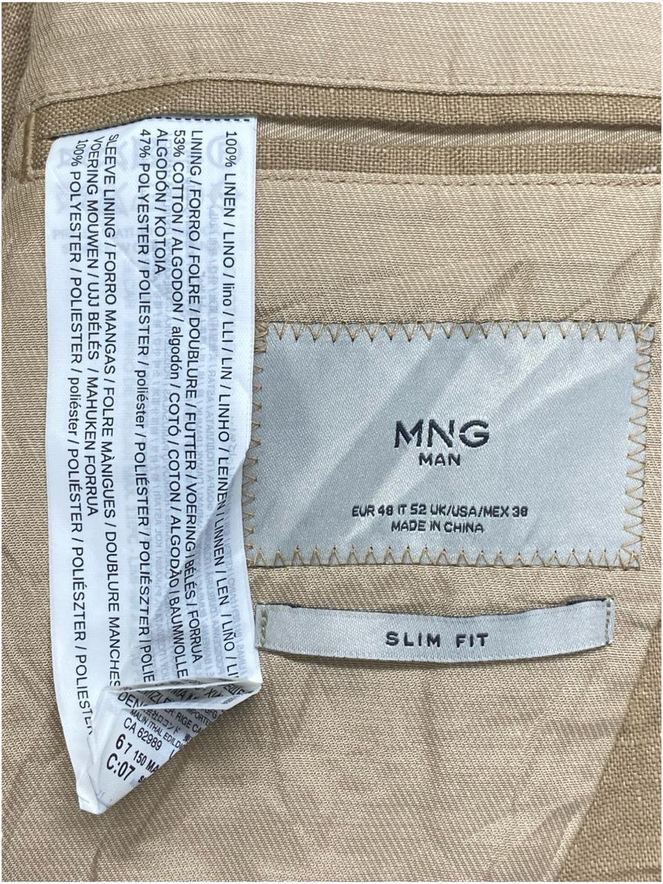 MNG Man Slim Fit 100% Linen Blazer | Size Medium | Chest 21"