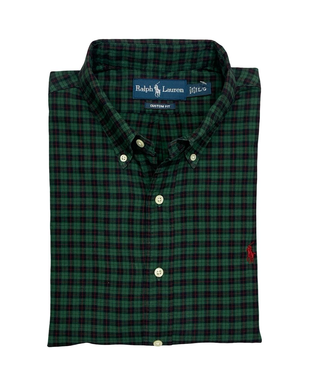 Ralph Lauren Green & Navy Plaid Shirt | Large | Chest 24.5”
