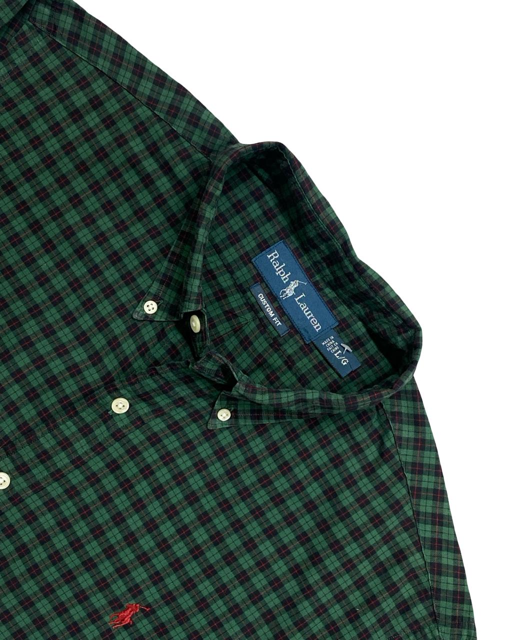 Ralph Lauren Green & Navy Plaid Shirt | Large | Chest 24.5”