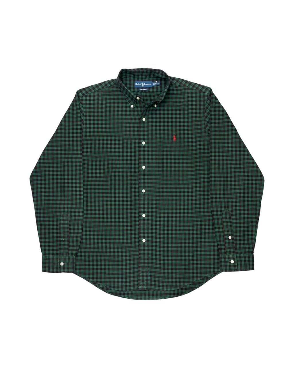 Ralph Lauren Green & Navy Plaid Shirt | Large | Chest 24.5”