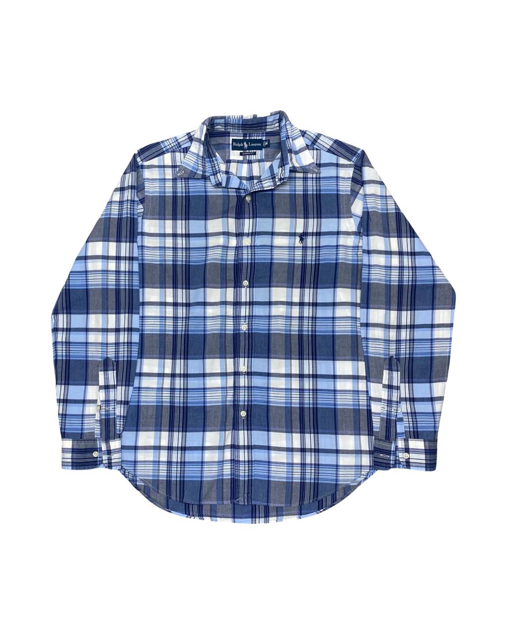 Ralph Lauren Blue Plaid Shirt | Large | Chest 24.5”