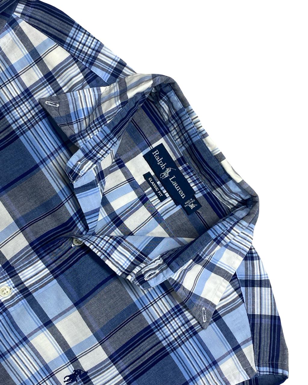 Ralph Lauren Blue Plaid Shirt | Large | Chest 24.5”