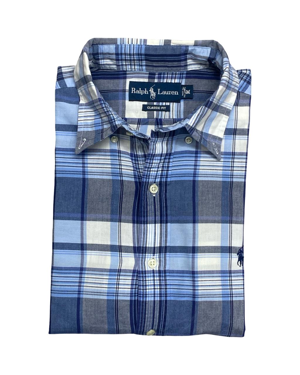 Ralph Lauren Blue Plaid Shirt | Large | Chest 24.5”