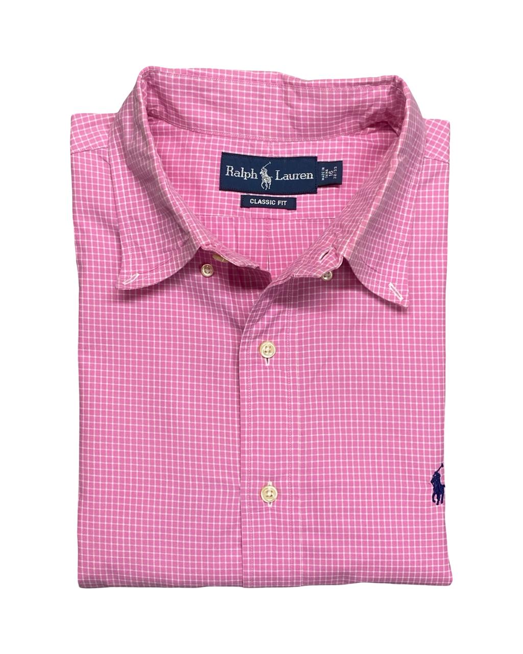 Ralph Lauren Pink Gingham Pattern Shirt | Large | Chest 25”