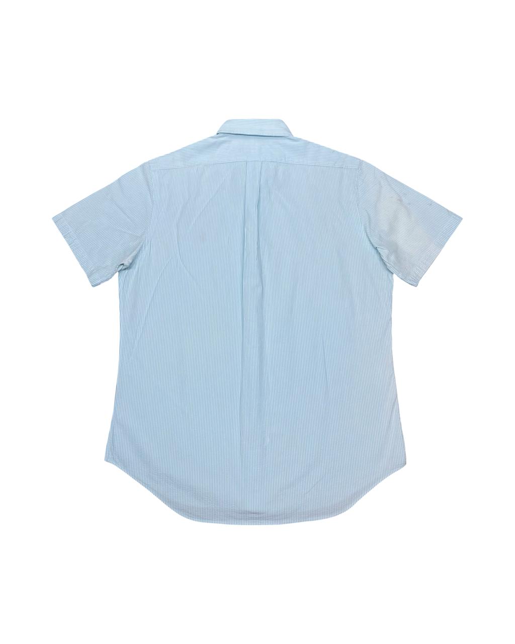 Ralph Lauren Light Blue Striped Seersucker Short-Sleeve Shirt | Large | Chest 23.5”