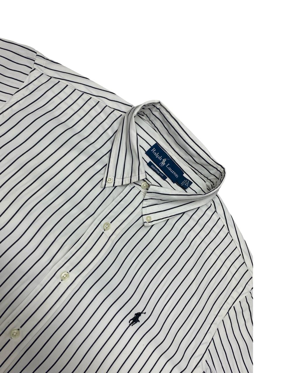 Ralph Lauren Navy Striped Short-Sleeve Shirt | Large | Chest 23.5”