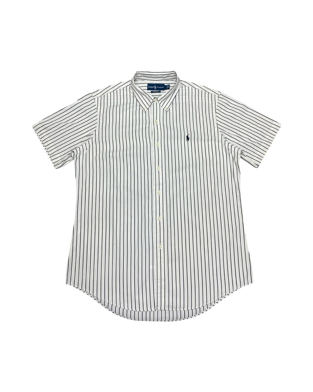 Ralph Lauren Navy Striped Short-Sleeve Shirt | Large | Chest 23.5”