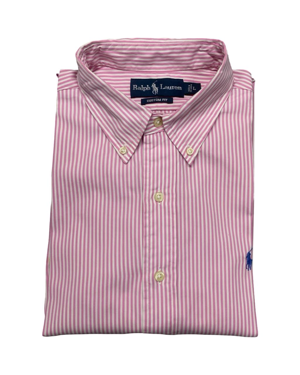 Ralph Lauren Pink Striped Shirt | Large | Chest 23.5”