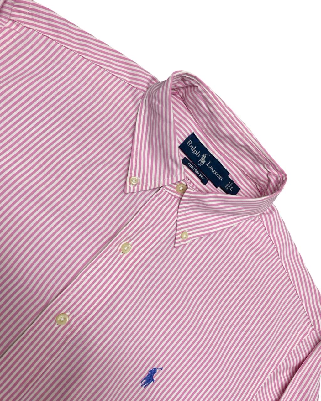 Ralph Lauren Pink Striped Shirt | Large | Chest 23.5”