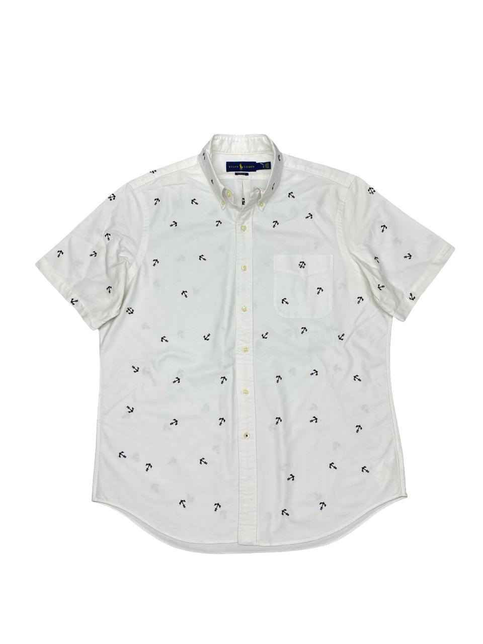 Ralph Lauren White Anchor Print Short-Sleeve Shirt | Large | Chest 23.5”