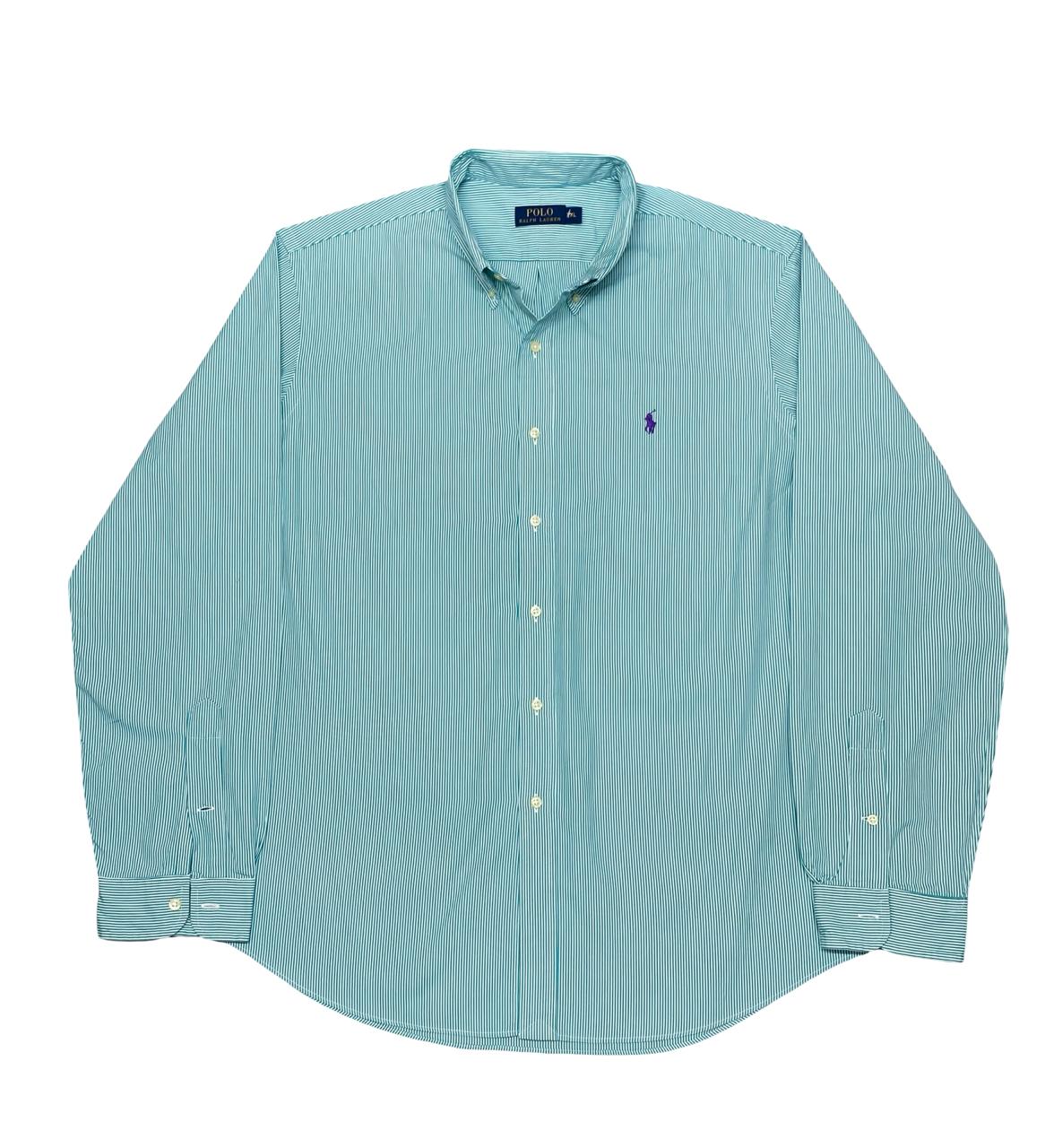 Ralph Lauren Green Striped Shirt | XL | Chest 27.5”