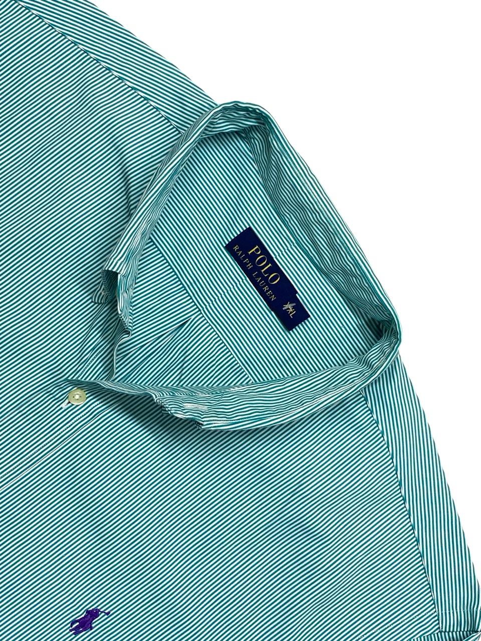 Ralph Lauren Green Striped Shirt | XL | Chest 27.5”