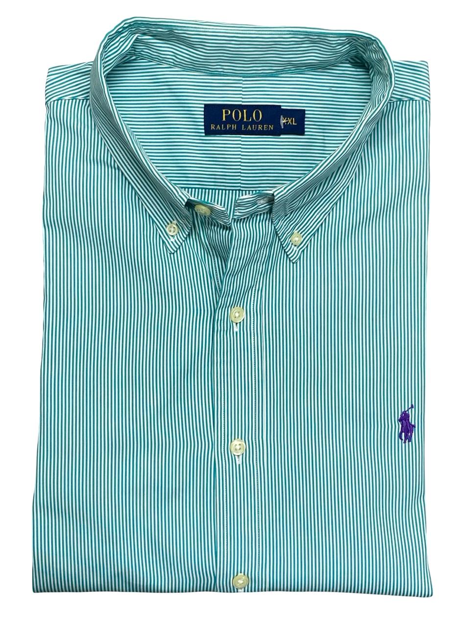 Ralph Lauren Green Striped Shirt | XL | Chest 27.5”