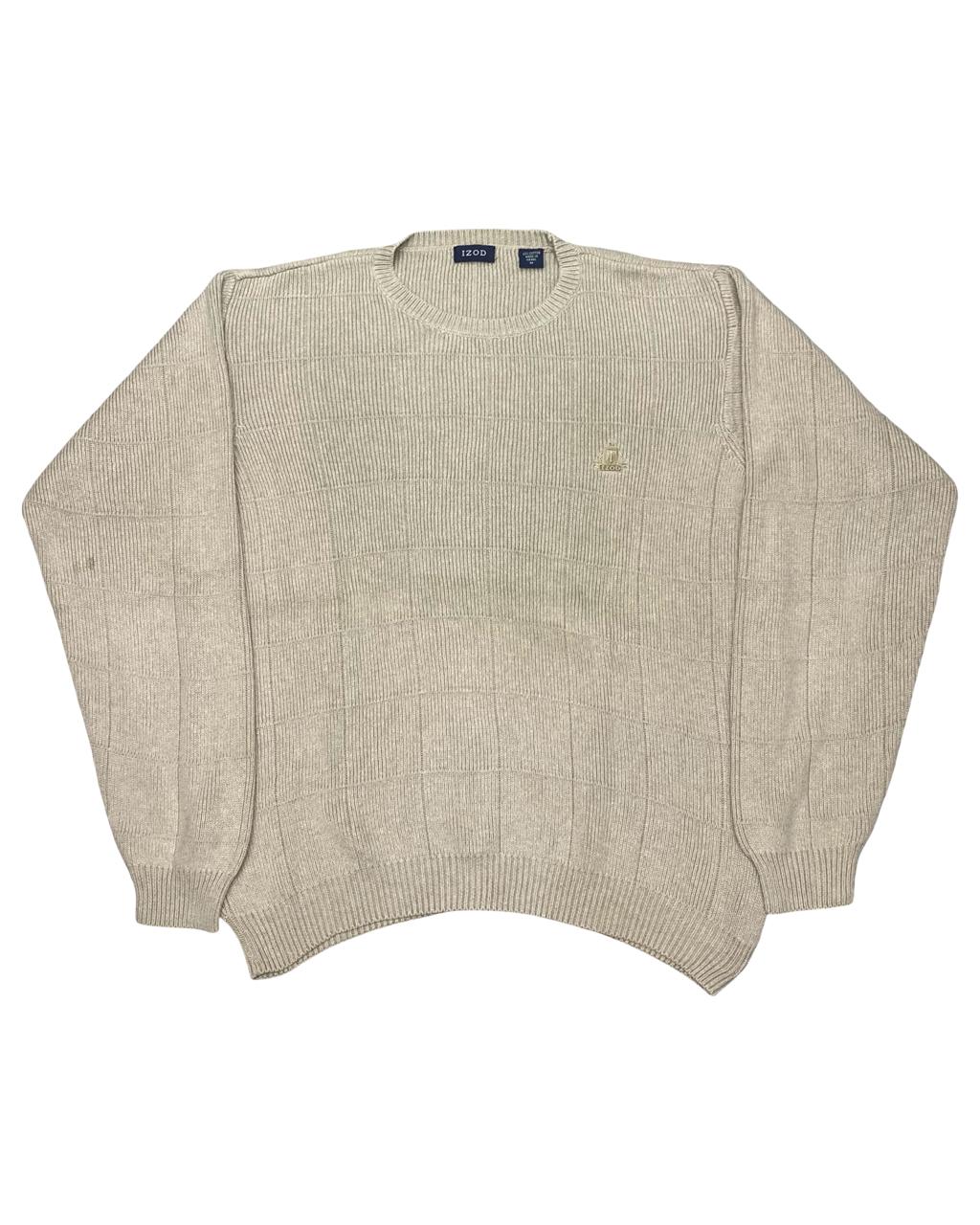 IZOD Beige Textured Grid Crewneck Sweater | Size Large | Chest 24.5”