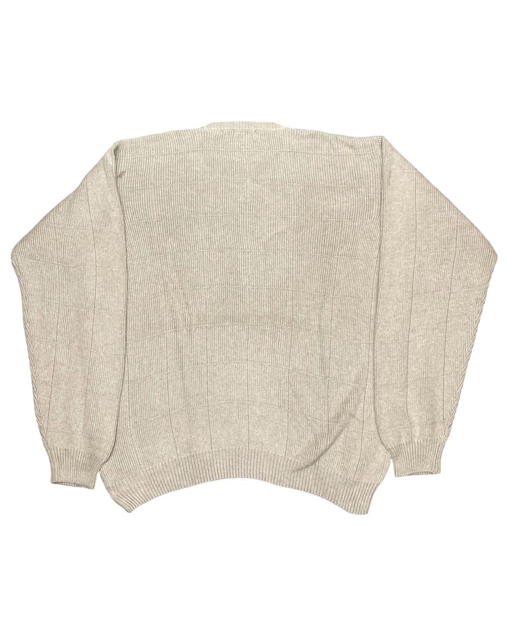 IZOD Beige Textured Grid Crewneck Sweater | Size Large | Chest 24.5”