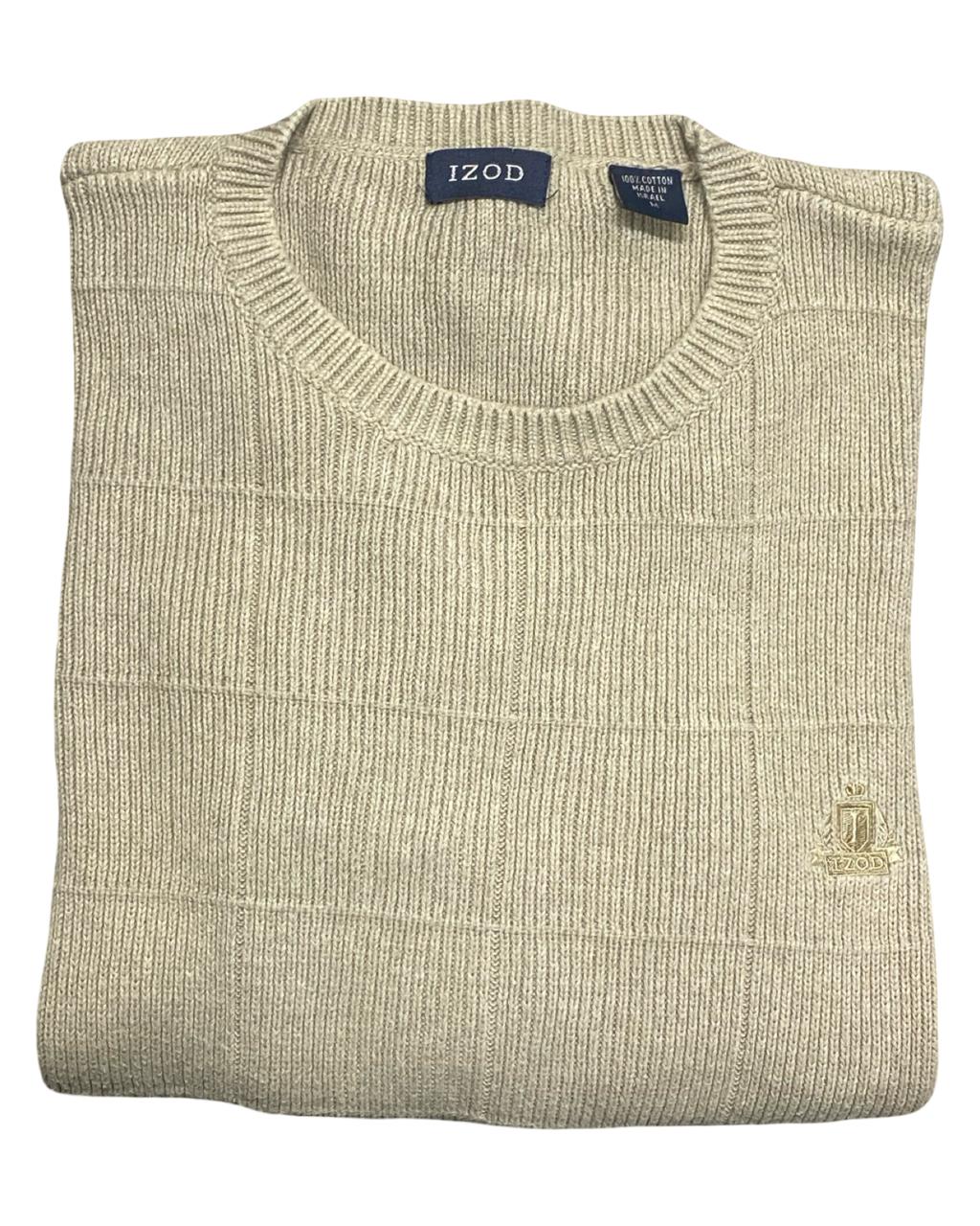 IZOD Beige Textured Grid Crewneck Sweater | Size Large | Chest 24.5”