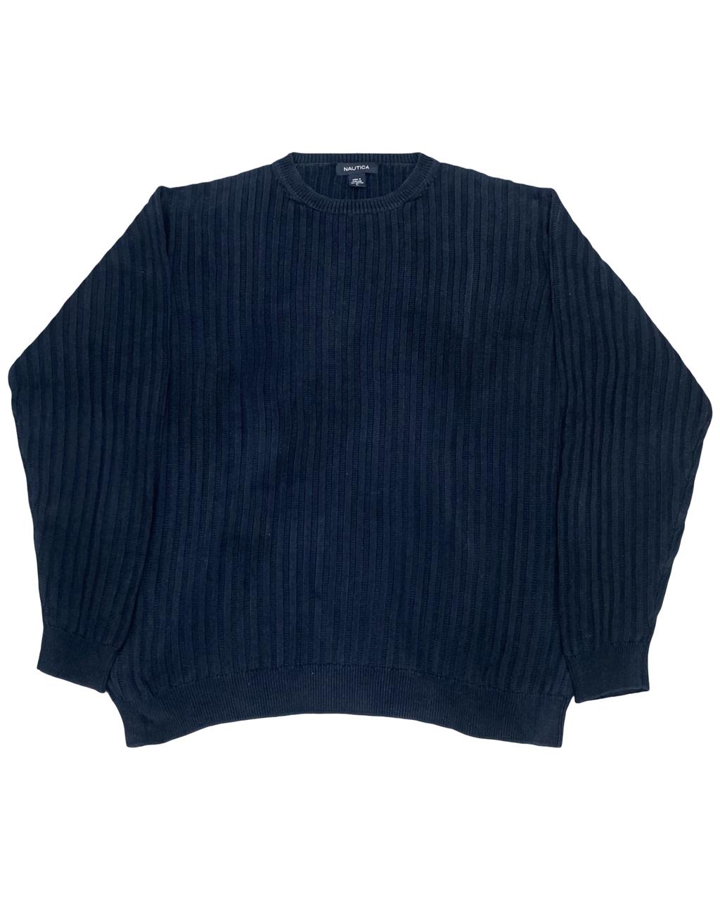 Nautica Navy Blue Ribbed Crewneck Sweater | Size Large | Chest 25”