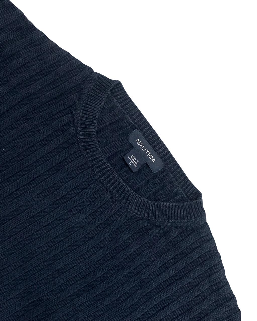 Nautica Navy Blue Ribbed Crewneck Sweater | Size Large | Chest 25”