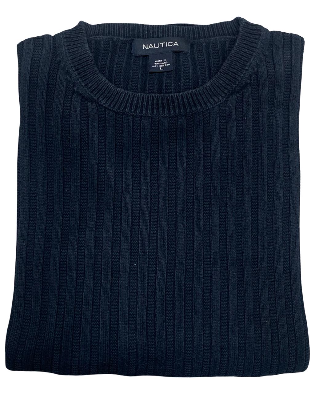 Nautica Navy Blue Ribbed Crewneck Sweater | Size Large | Chest 25”